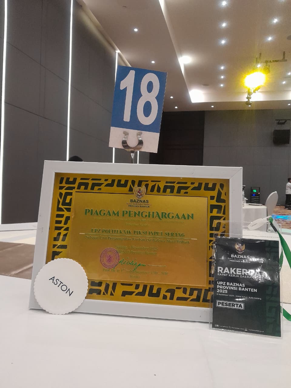 Politeknik Piksi Input Serang Raih Penghargaan di Rakerda UPZ BAZNAS Provinsi Banten 2025